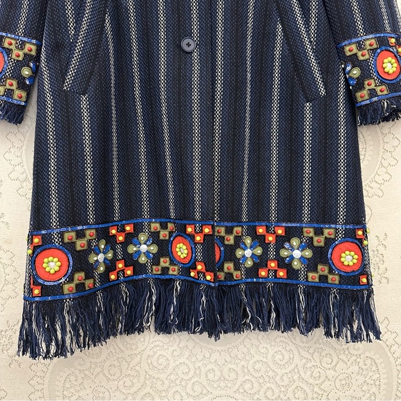 Tory Burch Luna Embellished Coat Black Navy - Picture 5 of 16